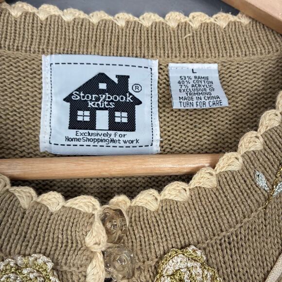 STORYBROOK KNITS Long Cardigan Sweater Cottagecore Feminine Romantic Crochet L - Picture 6 of 13